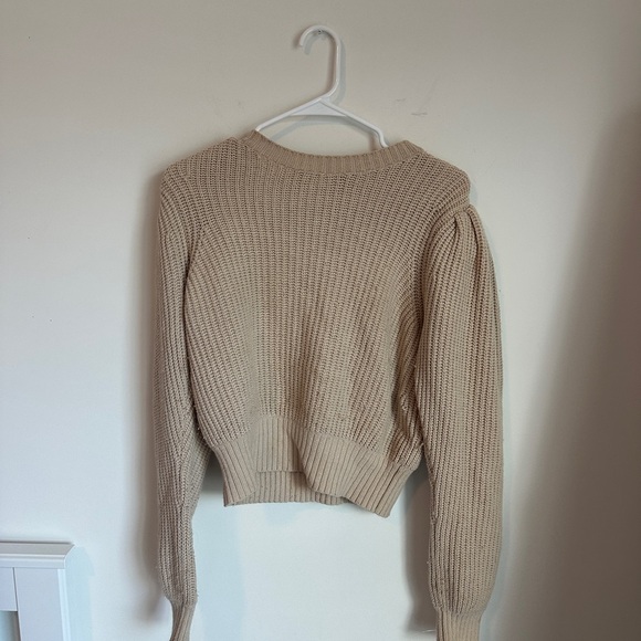 Frame Cropped Crew Sweater Knit Cotton Blend Oatmeal Cream Tan Size Small - Picture 3 of 6